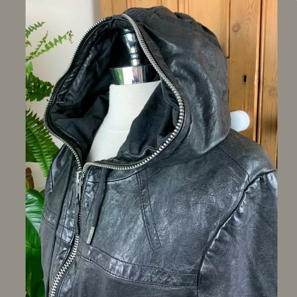 Allsaints Leather Jacket with Hood - Size M
